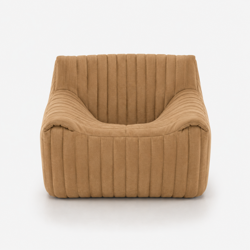 SANDRA - Fauteuil tissu Alcantara Camel / Modèle d'exposition