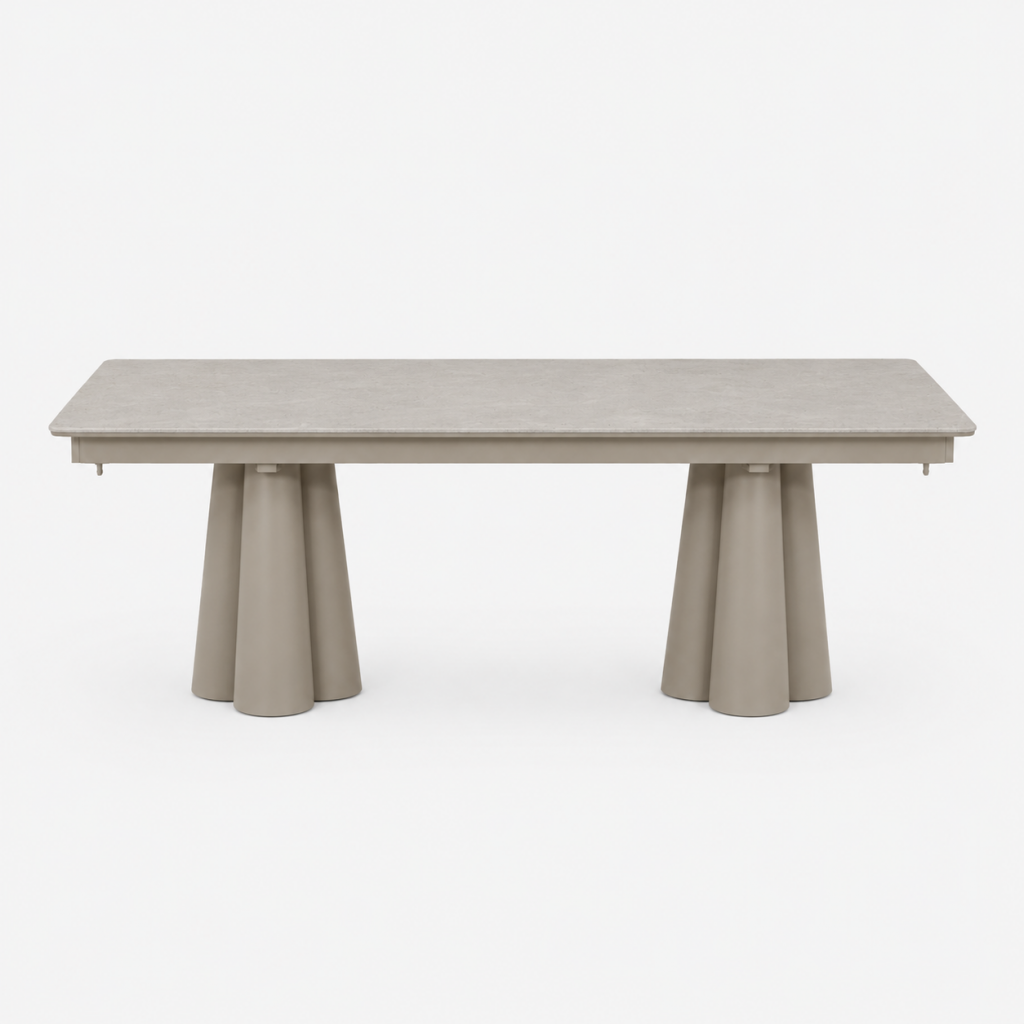 SOLENNA - Table repas outdoor Taupe / plateau céramique Ciment