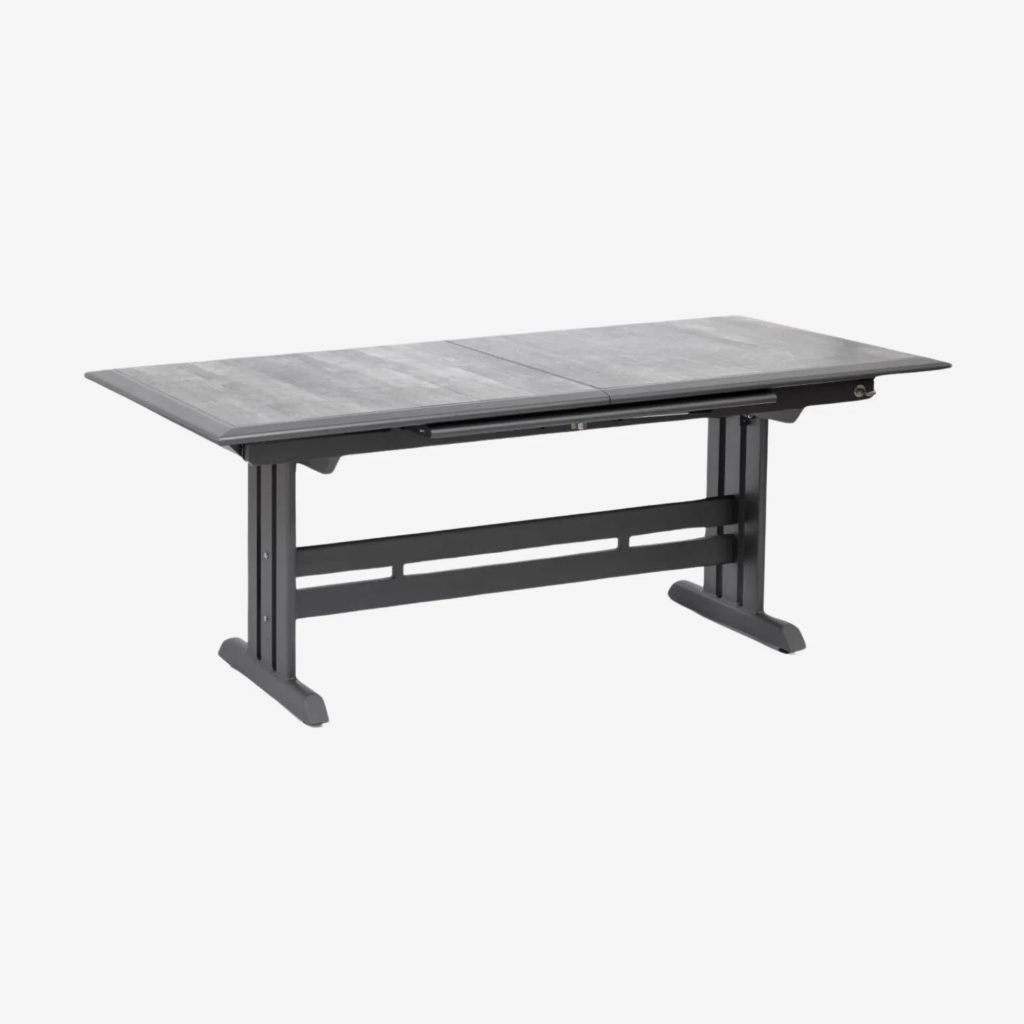 HEGOA - Table repas extensible 184/243 - Aluminium gris espace - HPL céramique grise