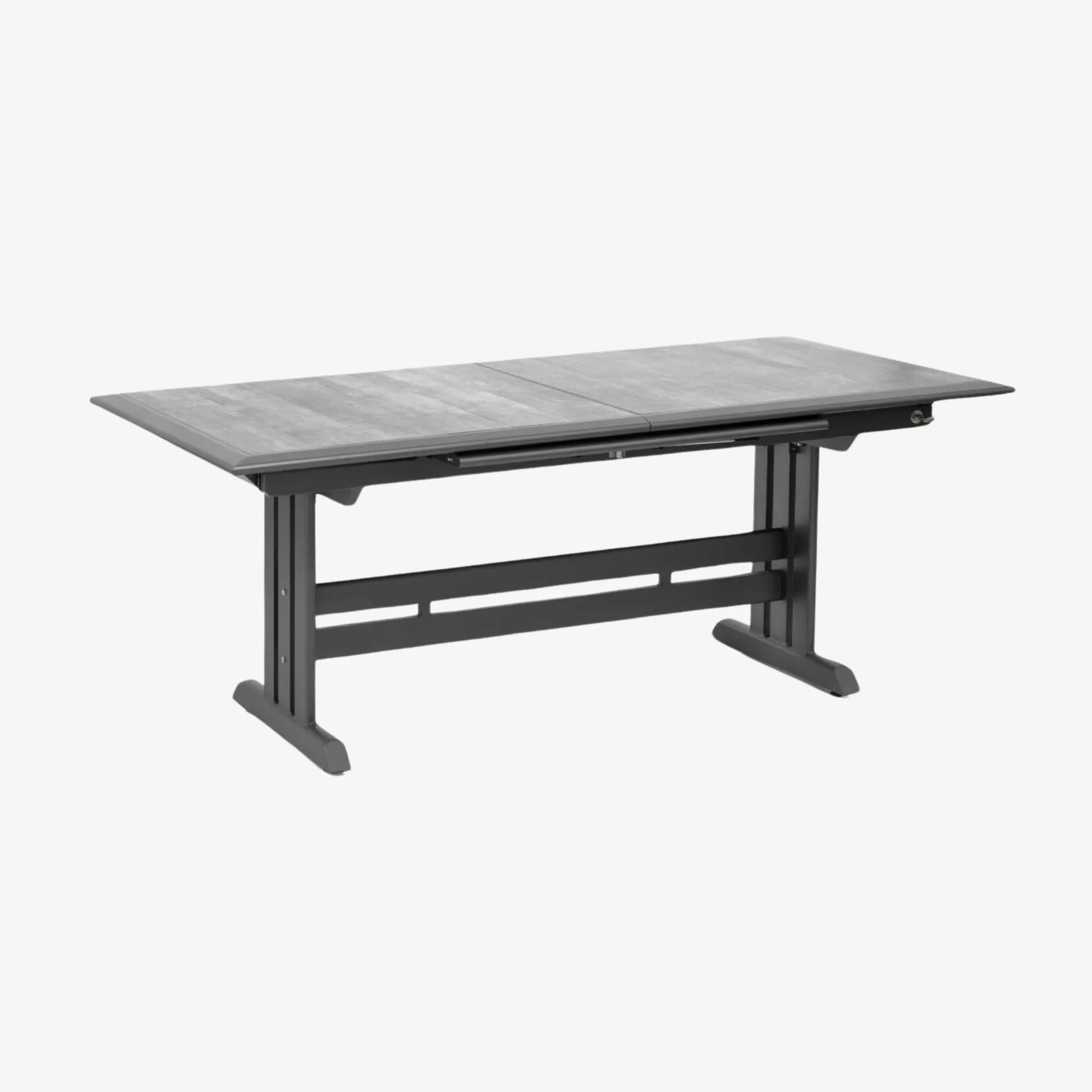 HEGOA - Table repas extensible 184/243 - Aluminium gris espace - HPL céramique grise